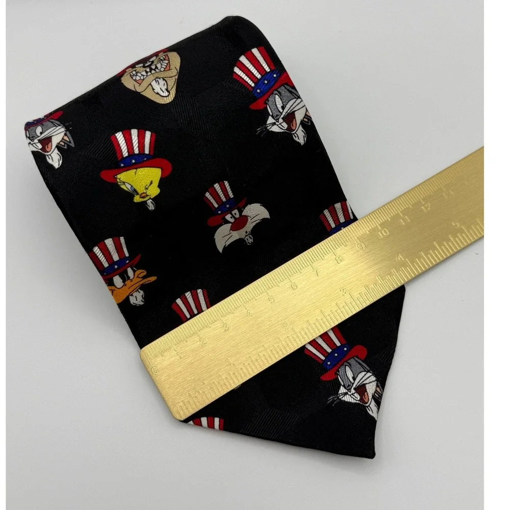Looney Tunes Necktie OS 1995 Silk Patriotic Uncle Sam Bugs Bunny 90s Vintage
